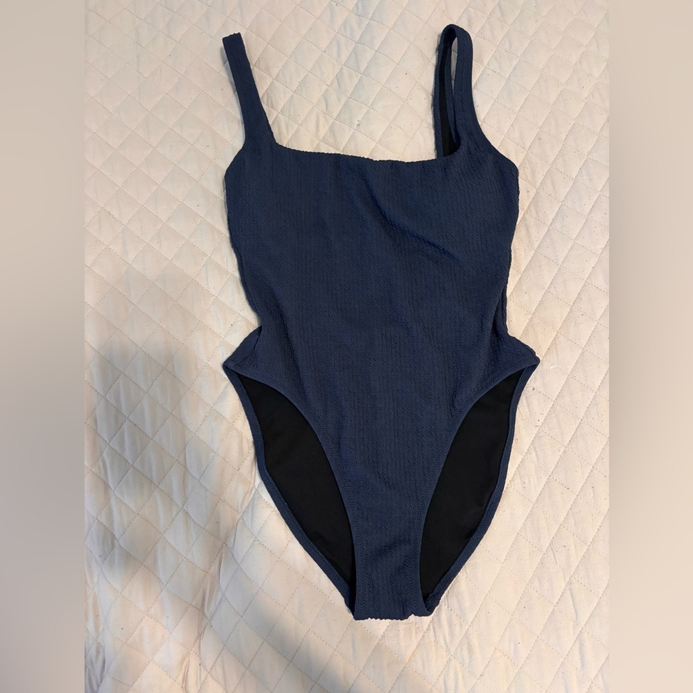 J. Crew Navy Blue Textured One-Piece Swimsuit